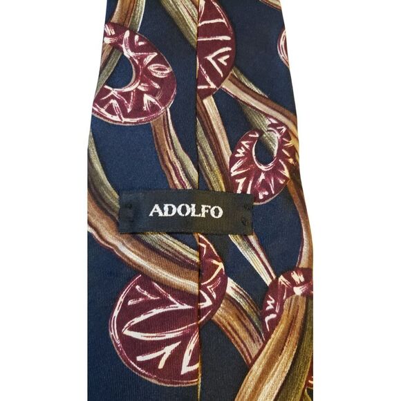 Vintage‎ Adolfo Abstract Blue Burgundy Silk Neck Tie Business Wedding Office - Picture 5 of 12